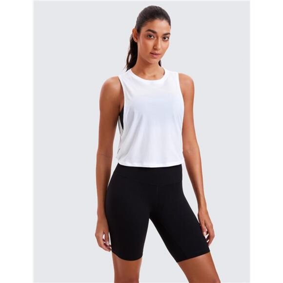 Pima Cotton Cropped Workout Tank Tops for Women - Sleeveless Sports - Picture 4 of 8